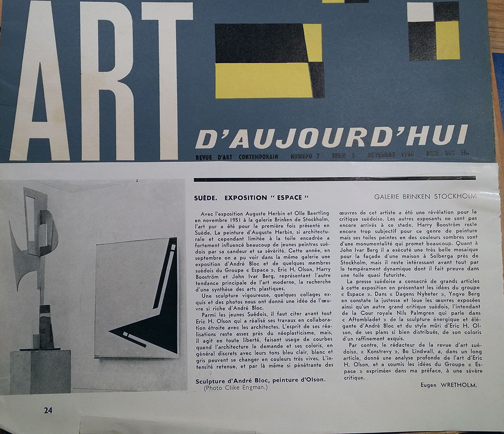 Art d'Aujourd'hui, Suède - Exposition Espace