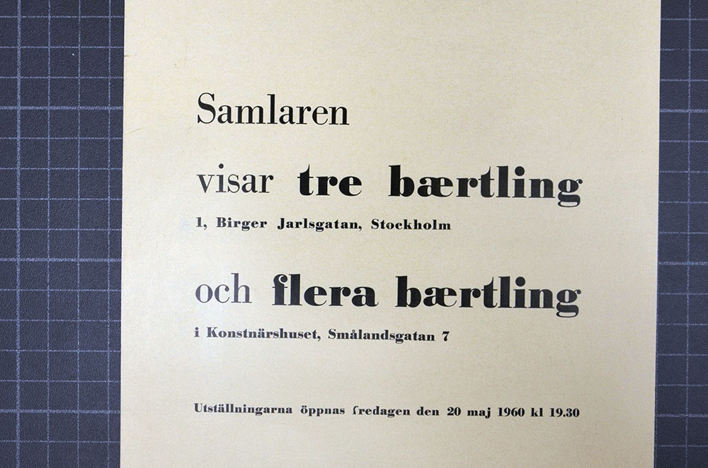 Inbjudan till Samlaren visar tre bærtling och flera bærtling, Stockholm, 1960